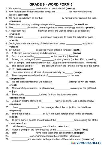 Grade 9 - word form 5