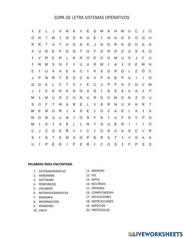 Sopa de letras sistemas operativos