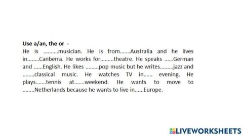 Articles a-an, the, no article, proper nouns and fixed expressions