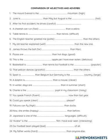 Comparison adverbs and adjectives