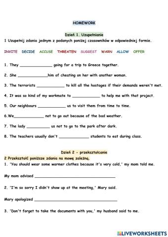 Reporting verbs homework