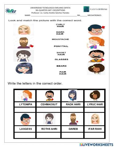 Descriptions Vocabulary