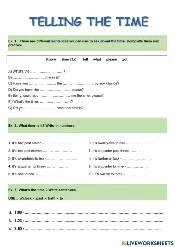 Telling the time  -  Activities