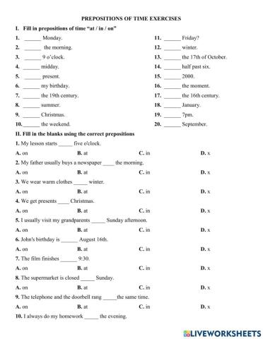 Preposition of time: in-on-at