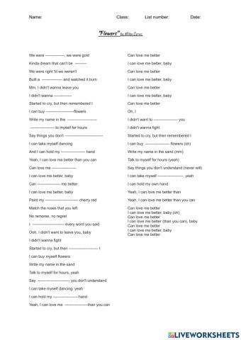 Fill the gaps -Flowers- by Miley Cyrus