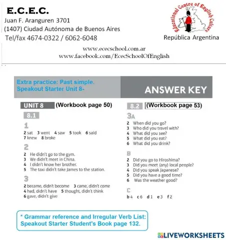 Crash 3-4 II part Unit 8 Past simple- Workbook answer keys
