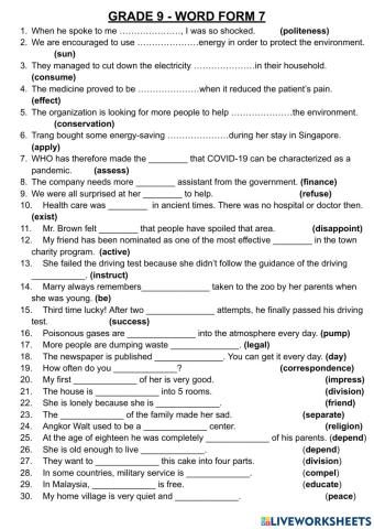 Grade 9 - word form 7
