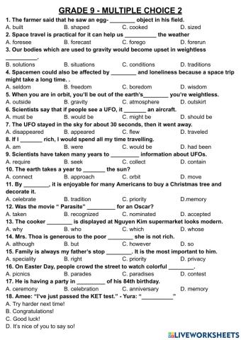 Grade 9 - MULTIPLE CHOICE 2