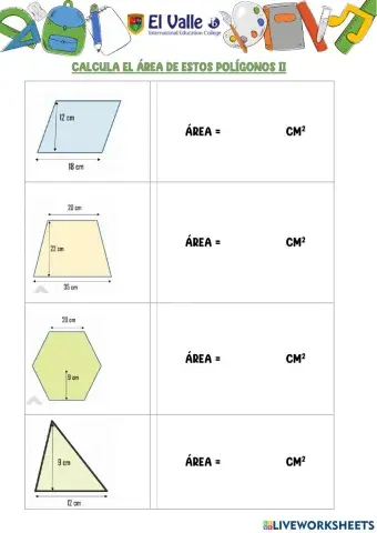 Cálcula el área de estas  figuras II