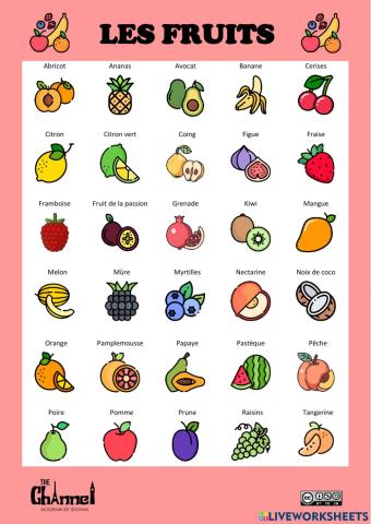 LES FRUITS (30 mots)