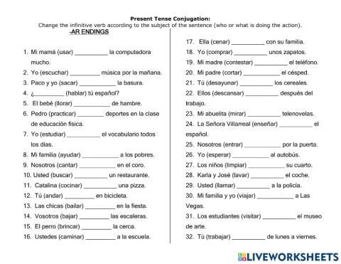 -AR Verbs in Present Tense