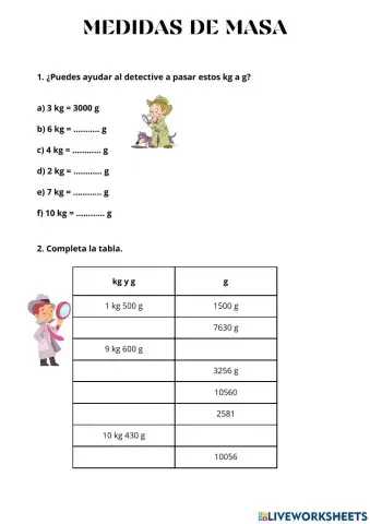Ejercicios de equivalencia kg - g
