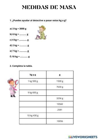 Ejercicios de equivalencia kg - g