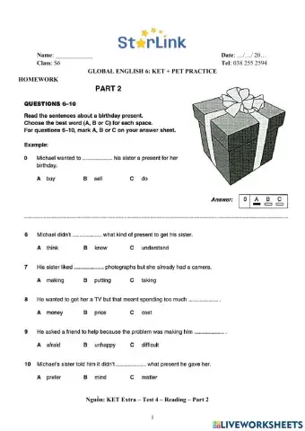 Foreign Teacher-S6-WEEK 37-KET + PET PRACTICE