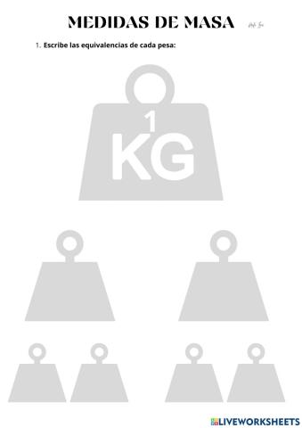Equivalencias kg - g con pesas