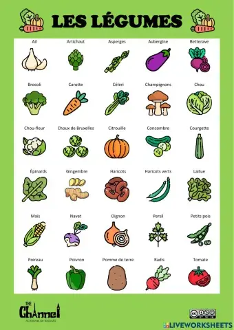 LES LÉGUMES (30 mots)