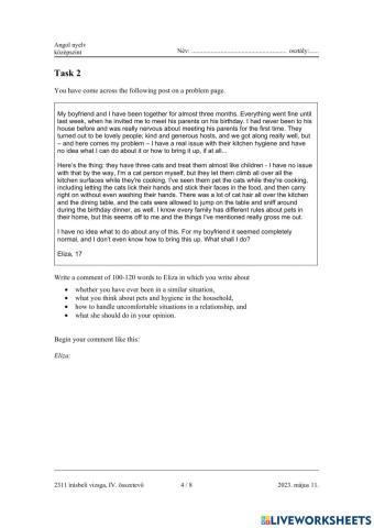 Angol középszintű érettségi Írás 2 - 2023 május