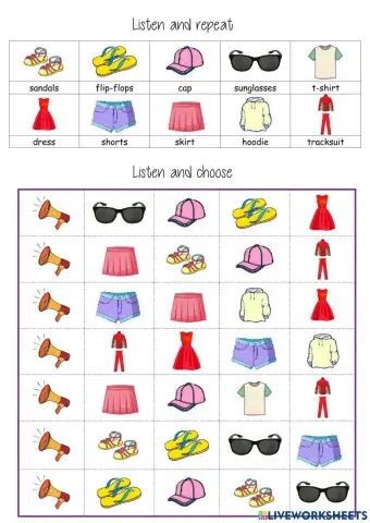 Listen and choose summer clothes