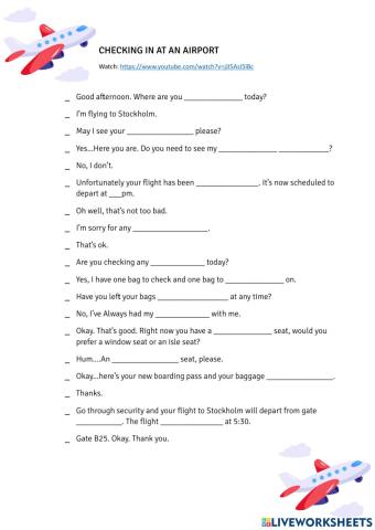 Check in at an airport