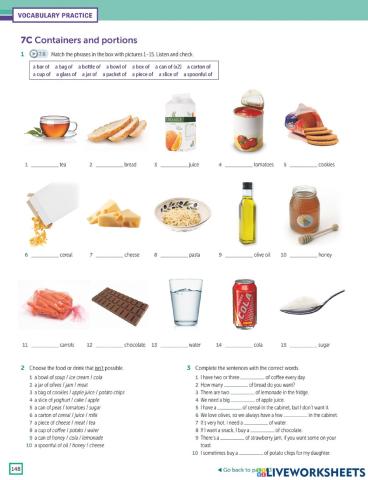 Vocabulary - containers and portions