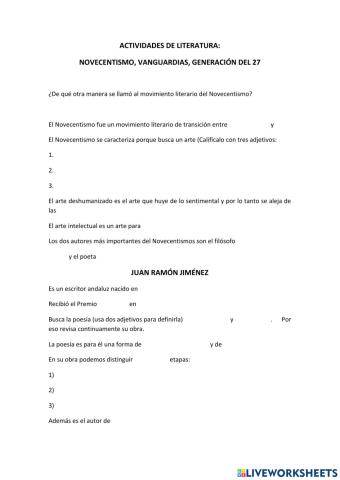 Literatura: Novecentismo y vanguardias