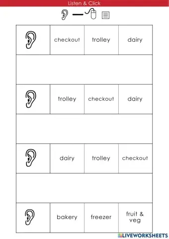 Listen and click word supermarket