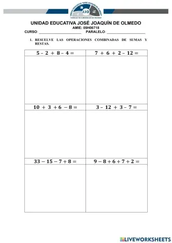 Operaciones  combinadas números naturales