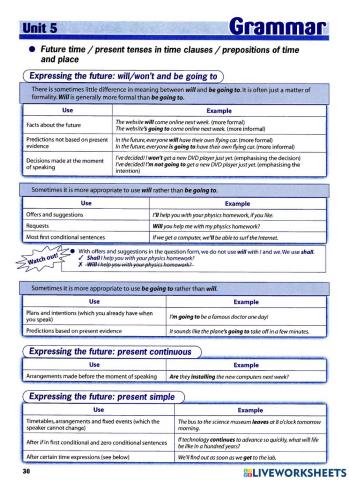 Future time- present tenses in time clauses-preposition time and place