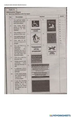 Ulangan Bahasa Inggris Bab 6 Kelas 8