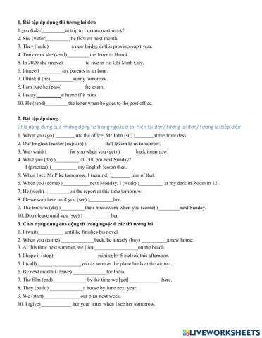 Bài tập các thì tương lai