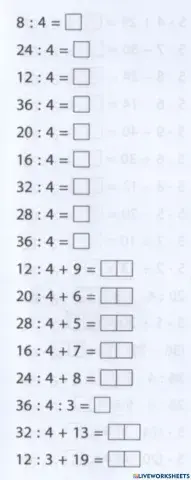 Таблиця ділення на 4.