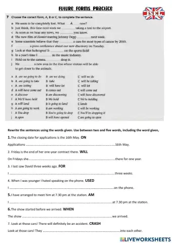 Future forms and sentence transformation practice