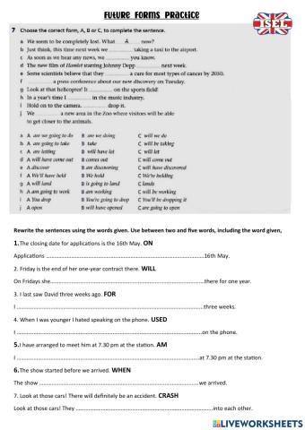 Future forms and sentence transformation practice