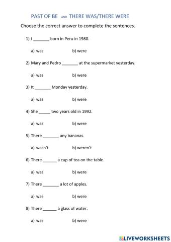 Past of be and there was there were