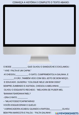 Atividade com história O Sanduiche da Maricota