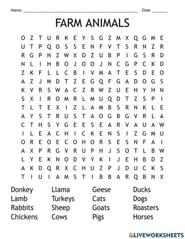 Land Animals Word Search - Alex Noudelman