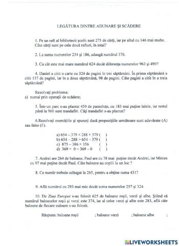 Legătura dintre adunare şi scădere