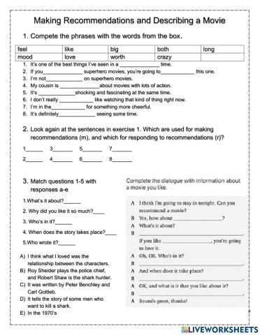 Making recommendations and describing a movie