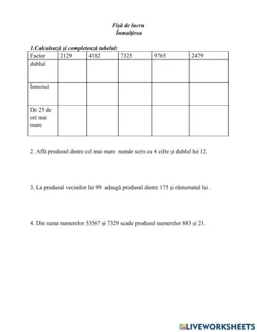 Înmulțirea numerelor naturale 0- 100000