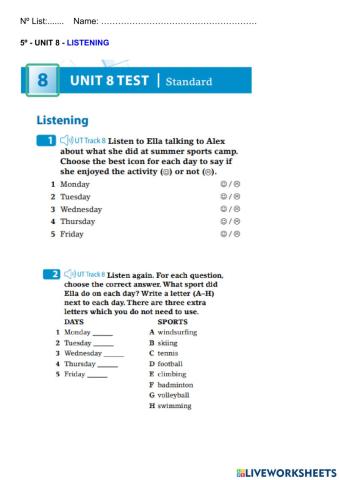 Listening 5º Unit 8