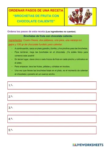 Ordenar pasos de una receta