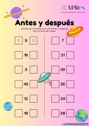 Número anterior y posterior