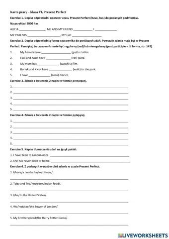 Present Perfect - wstępne ćwiczenia