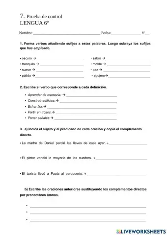 Control Lengua Unidad 7