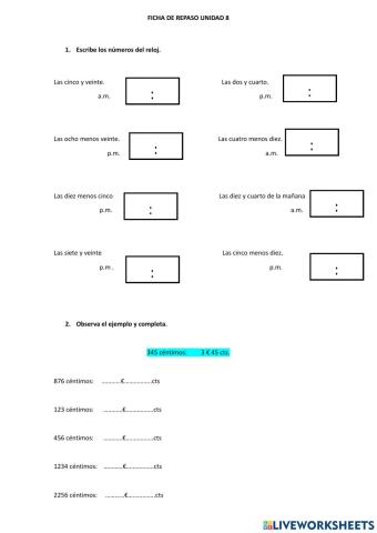 Reloj digital y céntimos