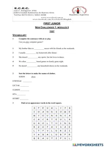 New Challenges 1 module II test
