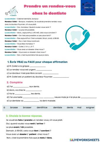 Prendre rendez-vous chez le dentiste