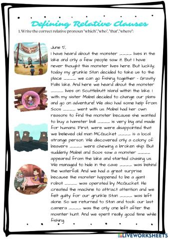 Defining Relatice Clauses who-which-that-where - Gravity Falls (Episode 2)