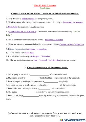 Final Writing Exam. II semester