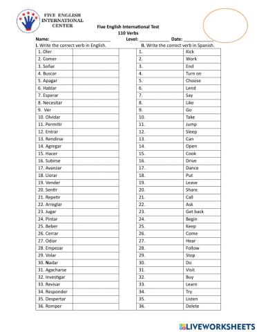 Writing and Listening Test - 110 Vrbs